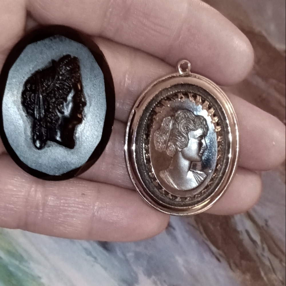 Mourning Cameos -One Victorian era and One Vintage